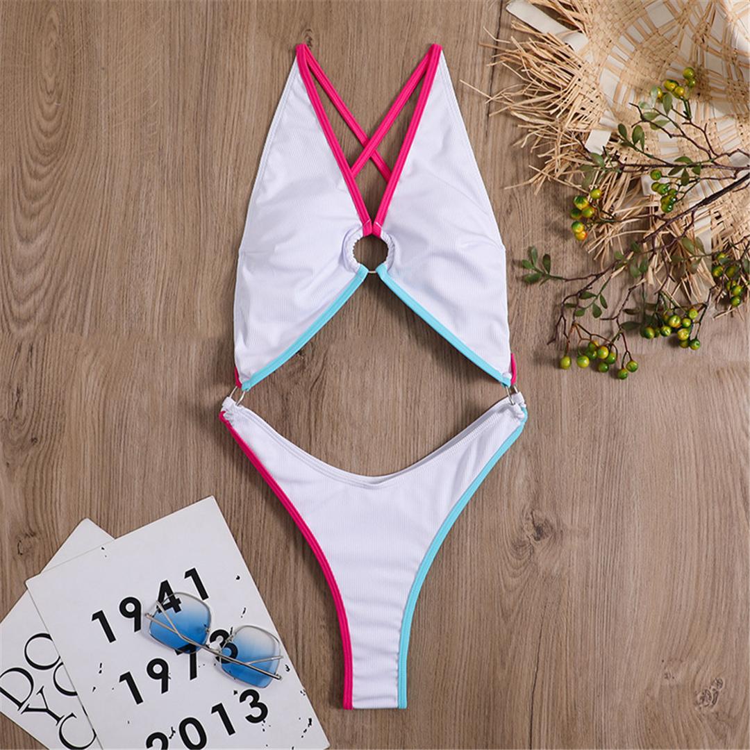 

Женский купальник в рубчик с вырезом на животе, цельный купальник, женский купальный костюм с высоким вырезом и перекрестием на спине, купальный костюм для женщин L белый