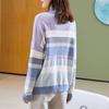 TUHUANG Women's Retro Striped Color Block Thickened Pure Wool Semi-High Neck Sweater