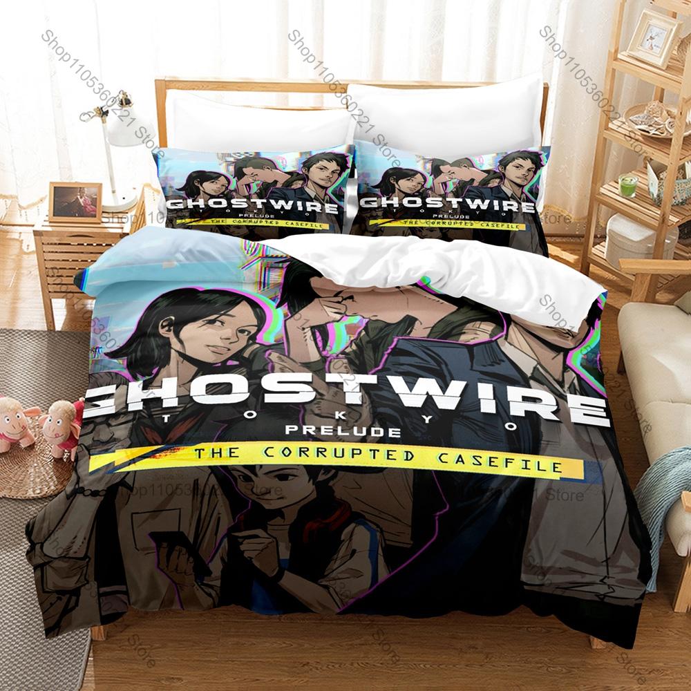 Cool Icon Akito Warrior Graphic Ghostwire Tokyo Gaming Bedroom Decor Bedding Duvet Cover + 2 Pillowcases Horror Game Fan Room De