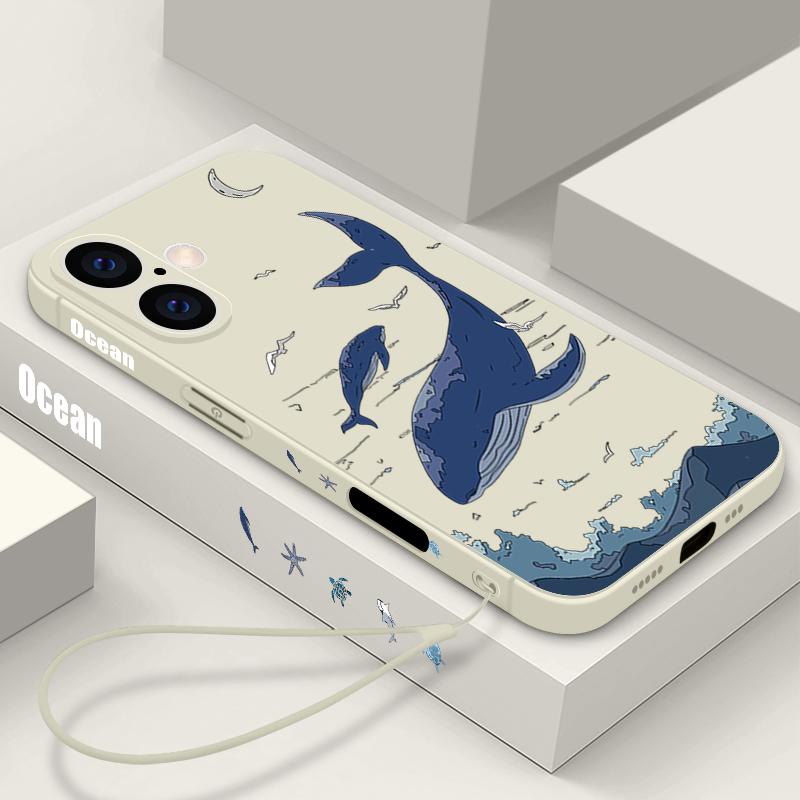 Shark Animal Patterned Phone Case For Samsung Galaxy S25 Ultra S24 S23 S22 Plus S21 FE A15 A16 A35 A36 A54 A55 A56 5G Shockproof Soft TPU Lanyard Case
