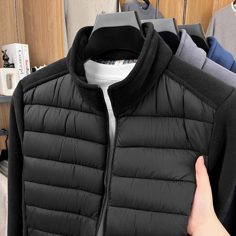 Heren Sherpa Fleece Patchwork Katoenen Jas met Opstaande Kraag voor Herfst/Winter Casual Kleding