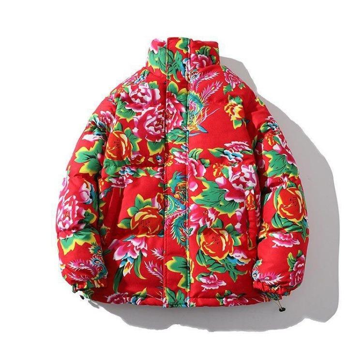 Cappotto di Cotone Taglia Larga con Stampa Floreale Stile Etnico Cinese