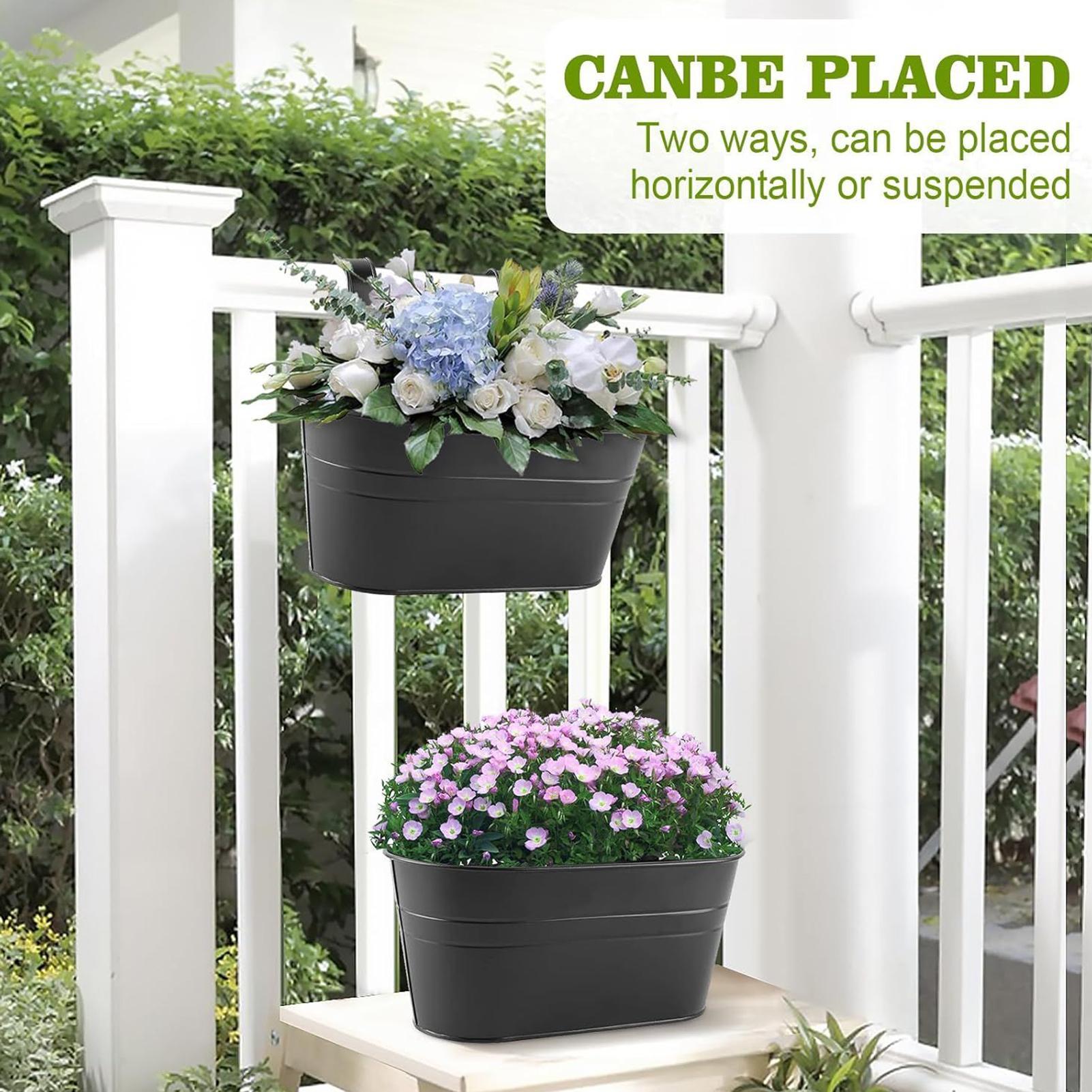 Railing Planter Box Outdoor Balcony Railing Planter Metal Hangable Flower Pots For Fence Garden Patio Decorative Houseplant China Mainland