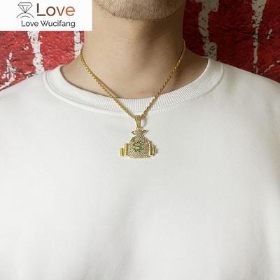 Hip Hop Diamant Engelsflügel Dollar Anhänger Halskette Mode Persönlichkeit Herren Iced Out Herrenschmuck