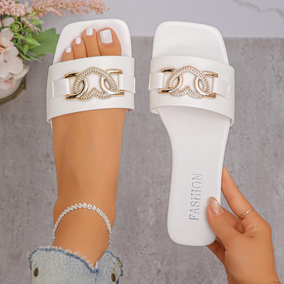 Women s Square-toe Slippers, Flat-bottom Anti-slip Shoes, Sandals 35