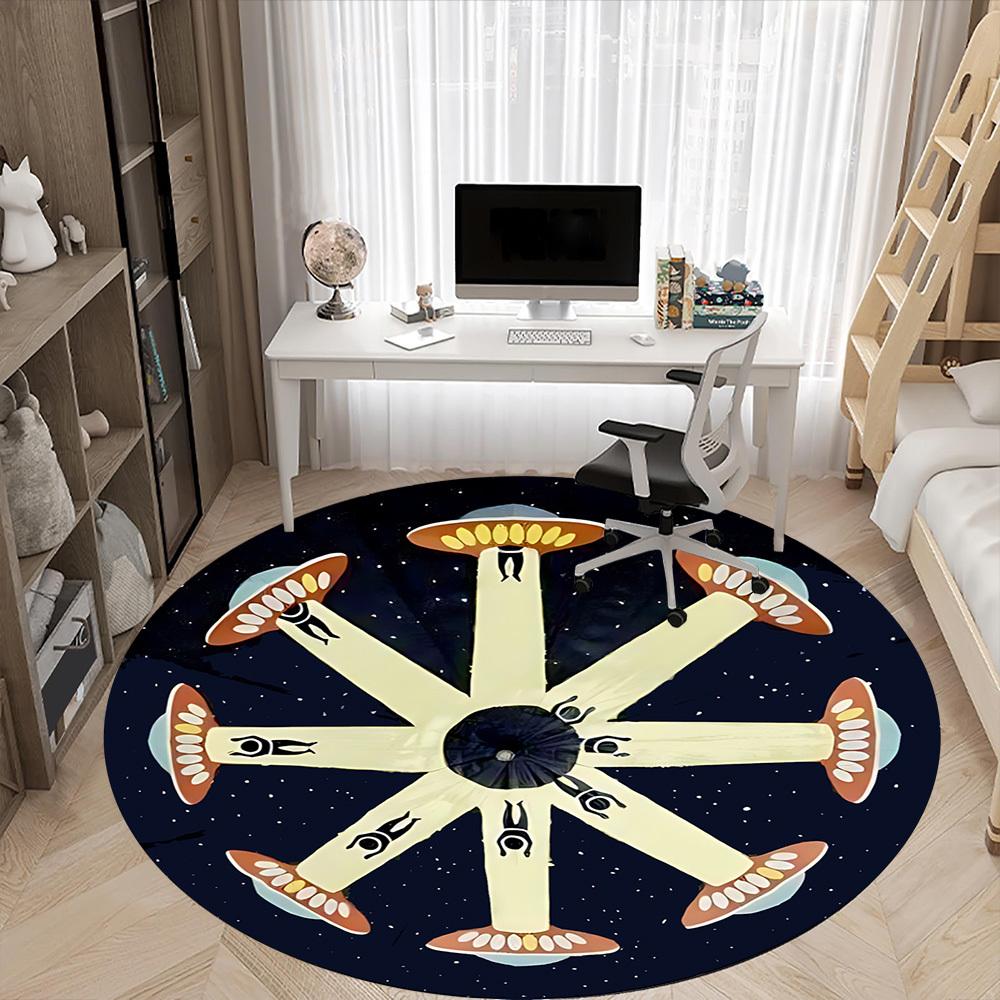 1pc UFO Office Round Area Rug, Under Office Chairs Bedroom Living Room Home Decor, Room Deco, Available in Various Sizes