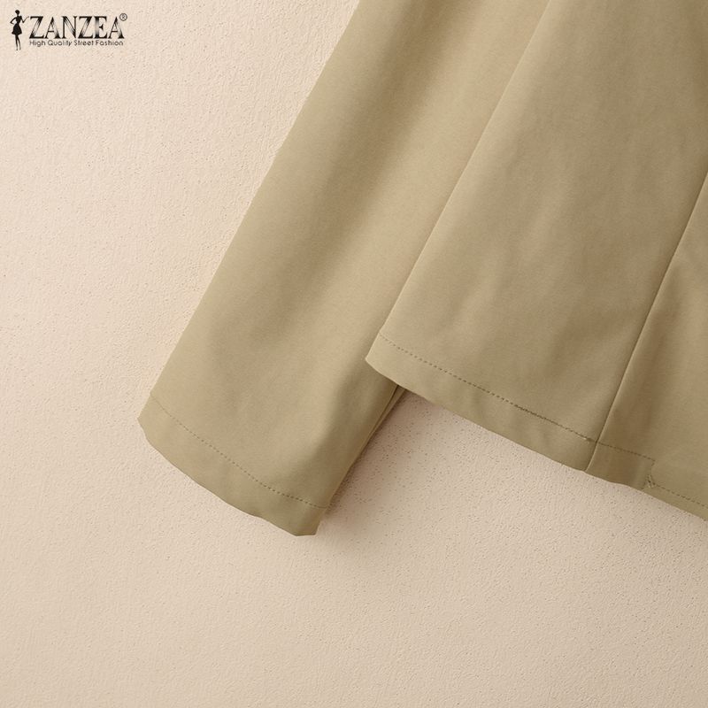 ZANZEA Blusa informal de manga larga con cuello alto y color liso para mujer