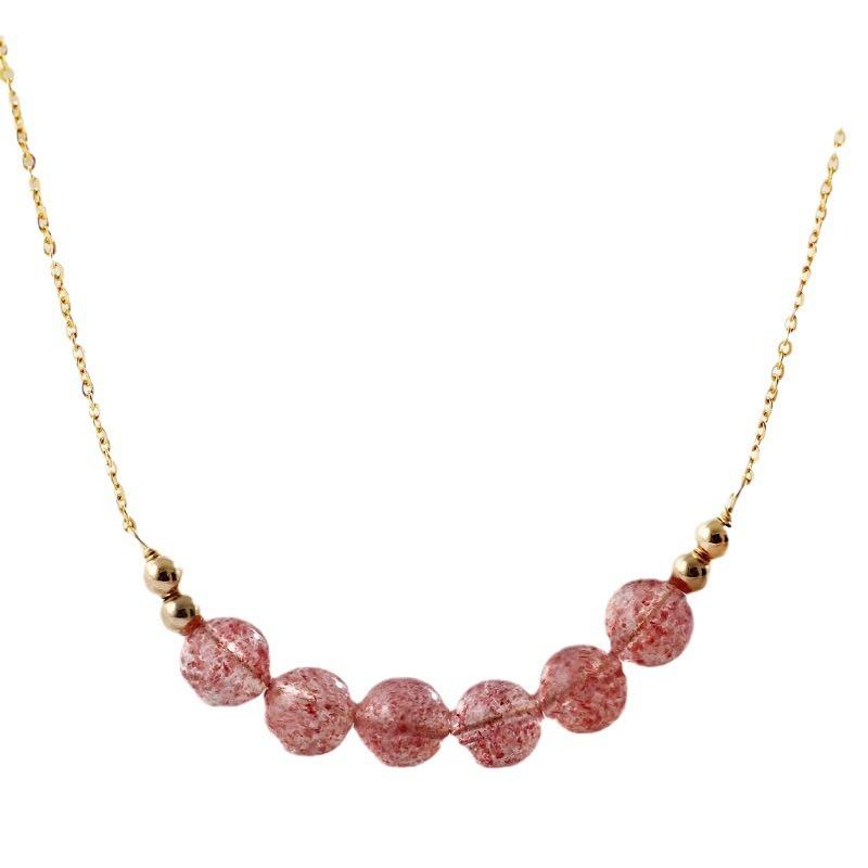 Natural Strawberry Crystal Necklace for Women, Creative Design for Students and Internet Celebrities, Collarbone Chain for Girls S9Simple silver