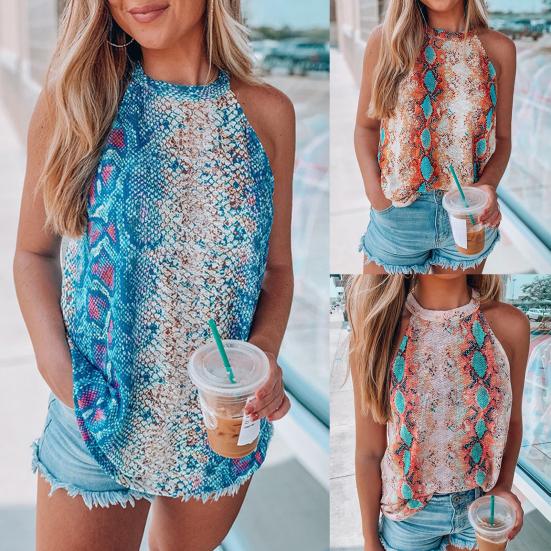 

Женский топ со змеиным принтом реглан без рукавов с круглым вырезом свободная блузка для свиданий