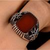 Men's Alloy Inlaid Red Imitation Chalcedony Men's Ring, Punk Style Hand Jewelry