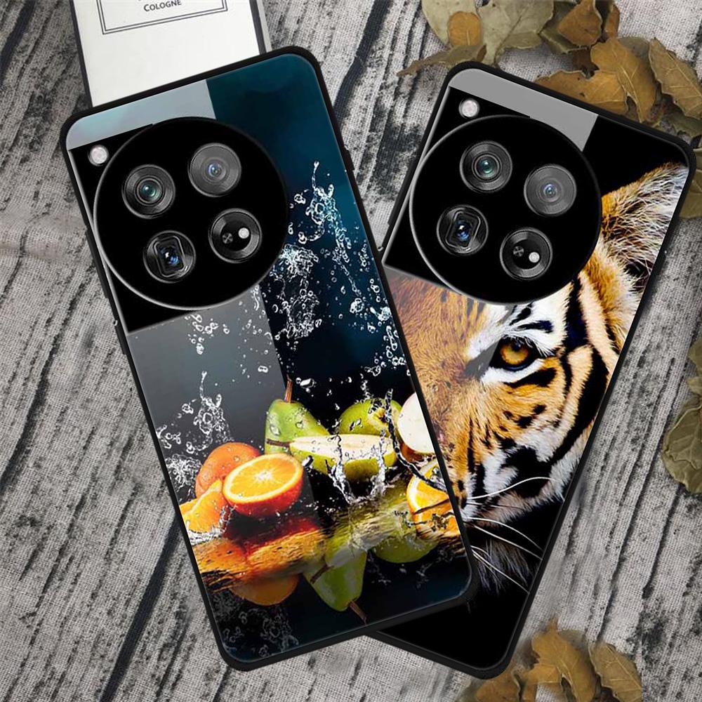 For OnePlus 12 5G Case Pattern Printing Tempered Glass Cell Phone Protection Cover