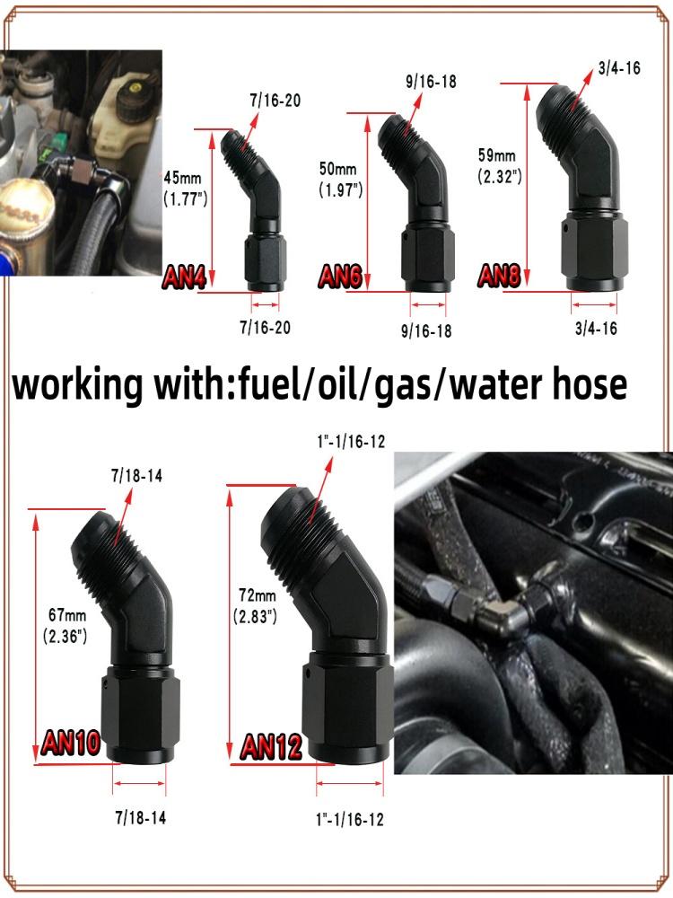 2PCS car repair joint end joint internal thread to external thread pneumatic push lock rotary joint 45 ° 90 ° AN4-12 Connector
