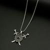 Retro Stainless Steel Lion Head Sword Pendant Necklace - European & American Hip Hop Style