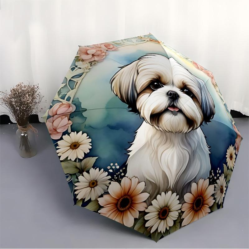 1pc Floral Dog Automatic Opening/Closing Umbrella with Operation & Windproof Canopy - Folding Design, Holiday Gift yy260225200