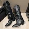 Long Boots Rivet High-top Western Cowboy Knight Boots Ladies French All-match Retro Leather Boots