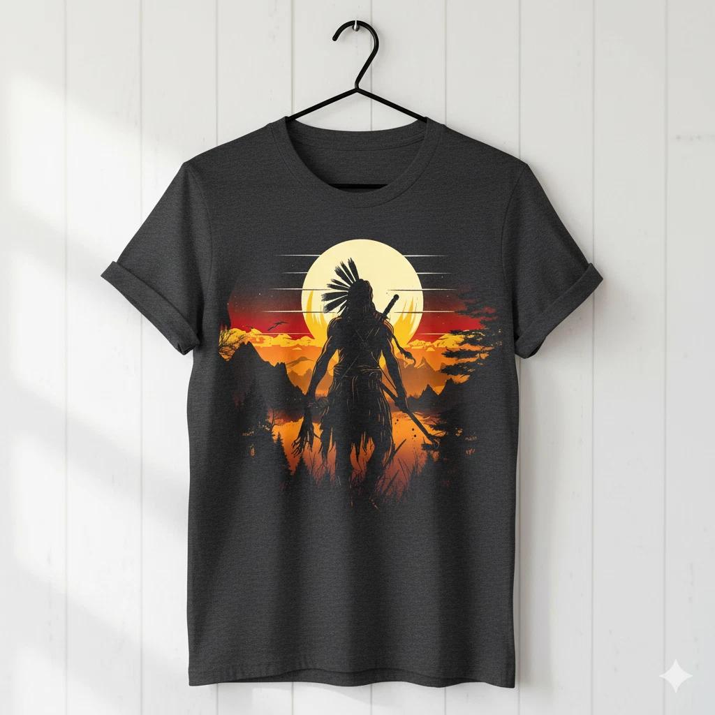 Unisex Adult Casual Graphic Native Warrior Sset Silhouette Graphic ... XXL