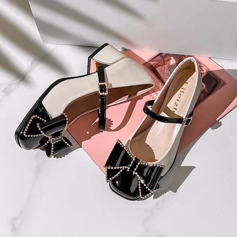Shoes for Women Fashion Pumps New Mary Jane High Heels Shoes Girl  Bowknot Leather Casual Shoes Big Size 35-43