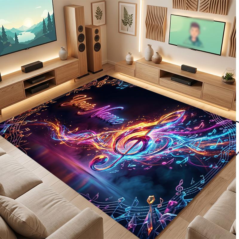 Music Theme Soft Crystal Velvet Rug Custom Name & Text Print Non Slip Floor Rug for Bedroom Living Room