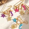 Gold Color Shell Pendant Brooch Metal Chain Tassel Starfish Brooch Pin  Beach Vacation