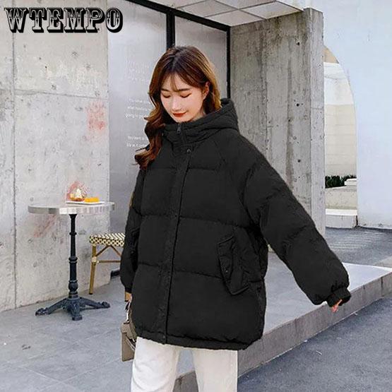 WTEMPO Women Winter Short Padded Jackets Thickened Hooded Cotton Padded Coats Female Loose Puffer Parkas Ladies Large Size Outwear