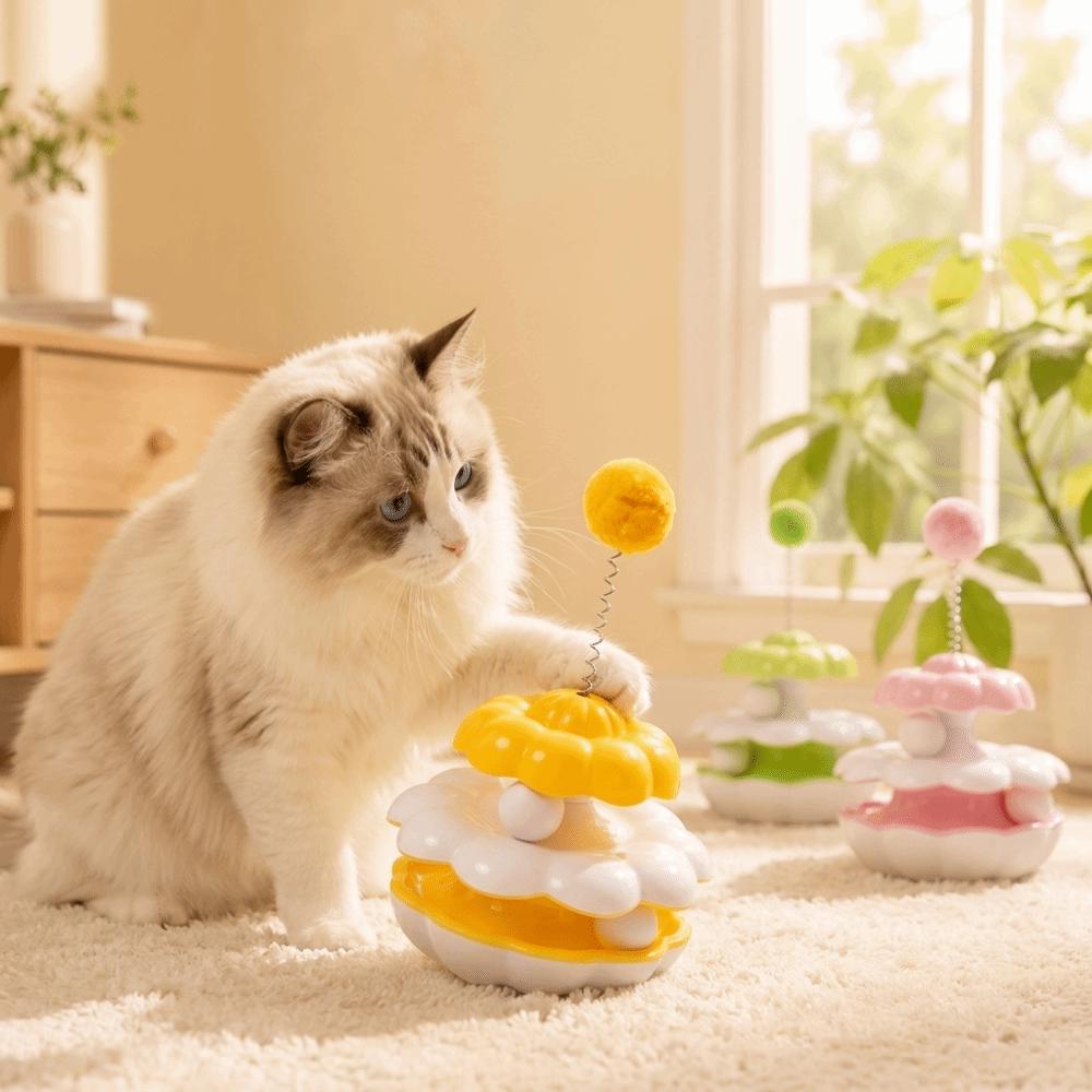 Plastic Cat Turntable Toy Plush Ball Self-Play Cat Toy New Interactive Cat Toy Cat