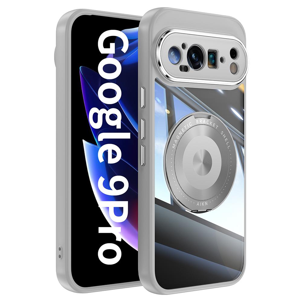 

Магнитный чехол для Google Pixel 9 Pro, чехол для телефона из ПК+ТПУ с вращающейся металлической подставкой, защита для объектива Titanium Grey