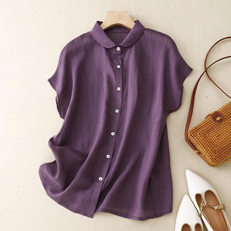 Plus Size Shirts Summer Women‘s Loose Lapel Elegant Short Sleeved Casual Ladies Blouses Button Up Fashion Comfortable Tops