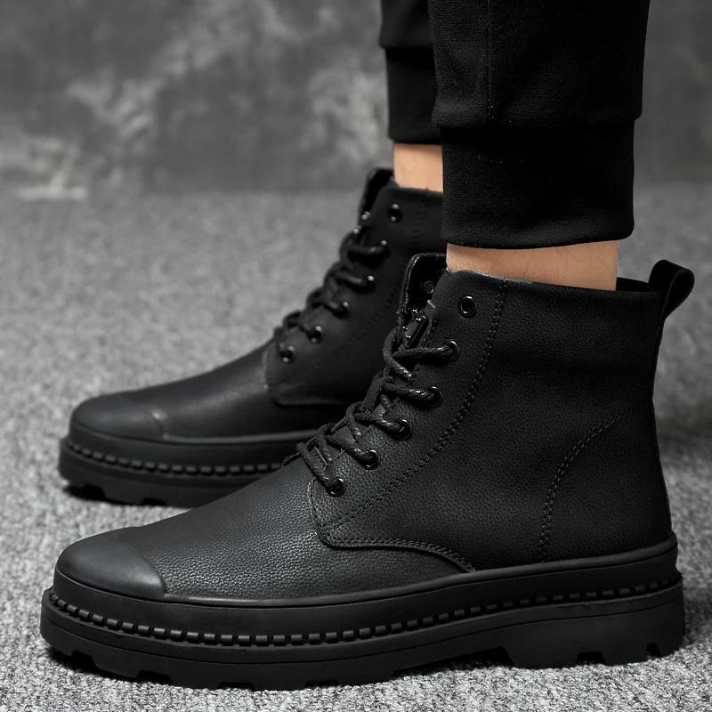 Fashion Men Shoe 2024 Fashion High Quality Men's Motorcycle Boots New Male Comfortable Walking Shoe Genuine Leather Sewing Boots for Men
