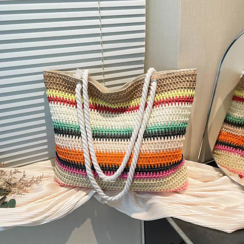 WTEMPO Striped Contrast Color Design Versatile Commuting/Shopping Bags Maillard Style Handbag Gifts Ethnic-style Crossbody Single Shoulder Bags