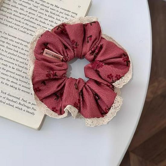 Pastoral French Retro Floral Lace Scrunchie: High-End Hair Tie Accessory for Women 2023.