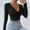 IHUASU Women's Fall Short Spice Deep V-Neck Slim Sexy Long Sleeve T-Shirt