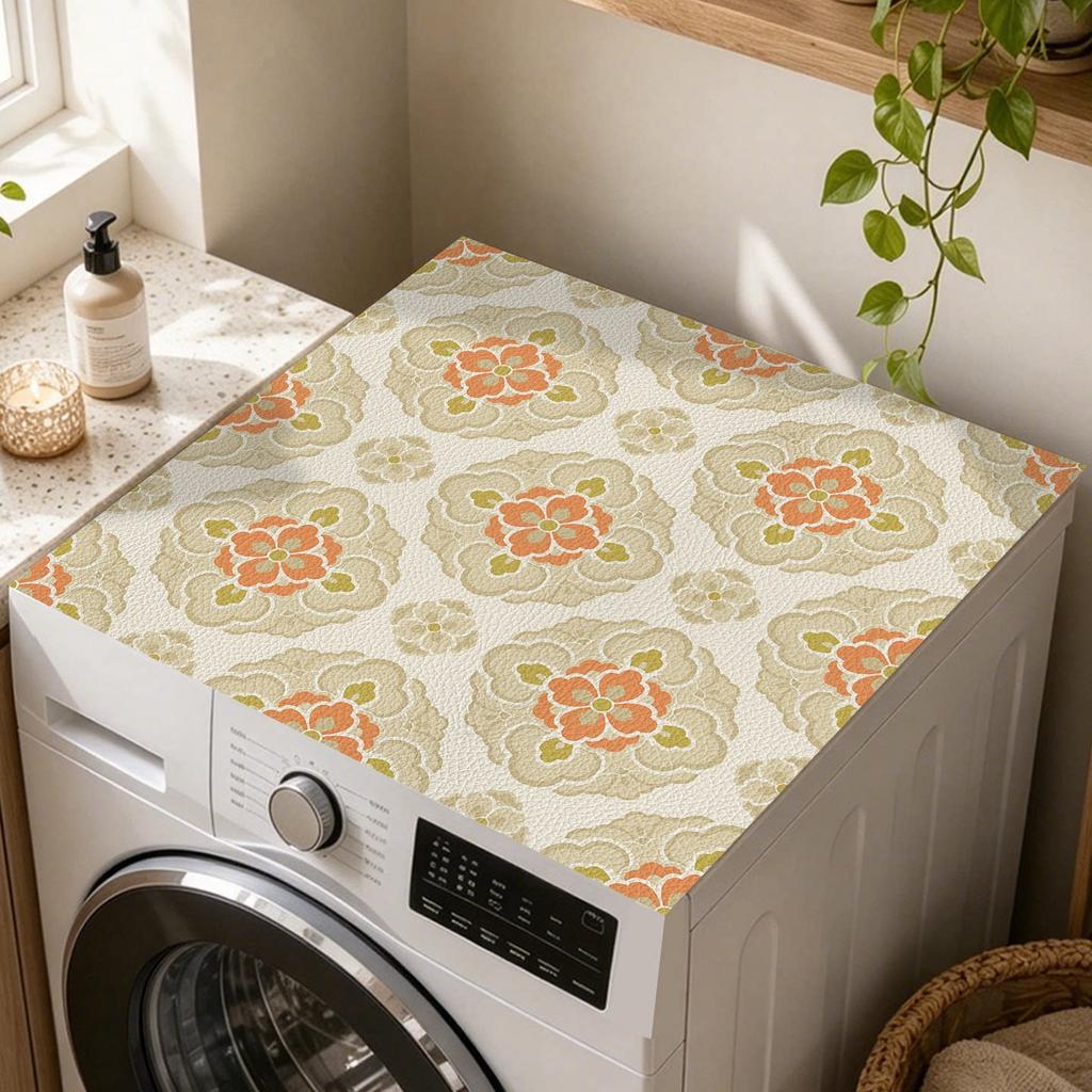 Vintage Dark Blue Bird Floral Washing Machine Cover Mat Jungle Print Waterproof Anti Dust Laundry Dryer Surface Pad Rug