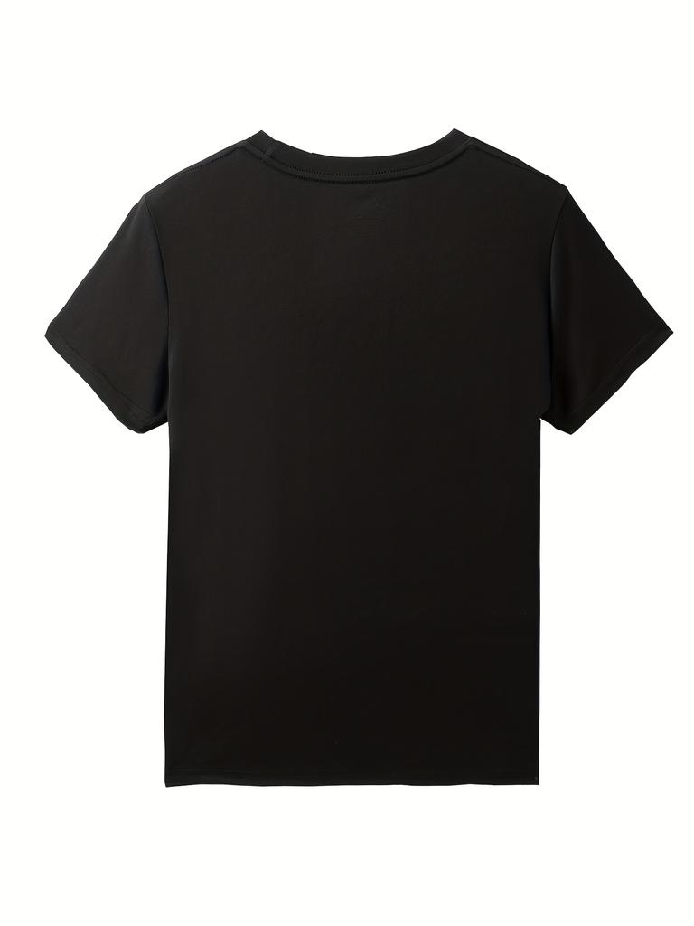 Plus Size Casual T-shirt, Women's Plus Tropical Letter Print Short Sleeve Round Neck Medium Stretch T-shirt