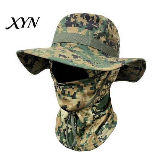 Quick-drying Hat Camouflage Sun with Balaclava Face Mask, UV Protection Men Wide Brim Hat, Breathable Bucket for Outdoor Fishing Hiking Cycling