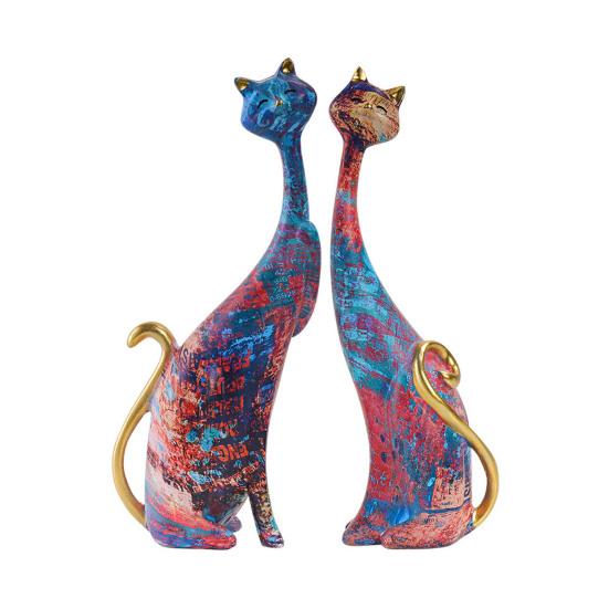 

1 пара цветных статуэток кошек, масляная живопись, скульптуры кошачьей пары, абстрактная фигурка кошки из смолы для гостиной, ванной комнаты, книжной полки, офисного стола, подставки под телевизор A
