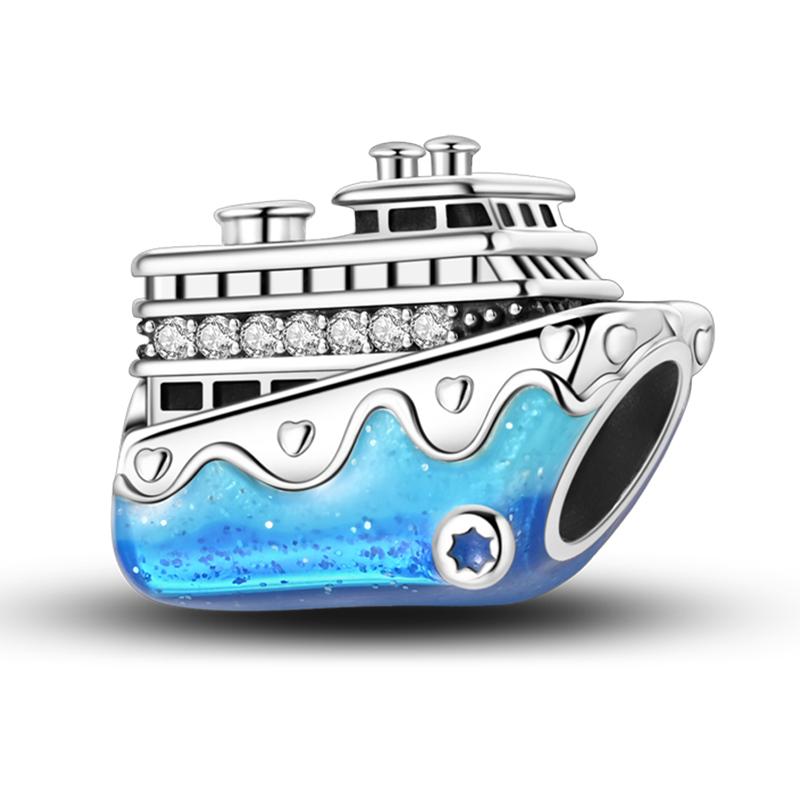 Copper Travel Charm Blue Cruise Ship'S Anchor Pendants Fit Diy Original Bracelet Necklace Fashion Party Jewelry