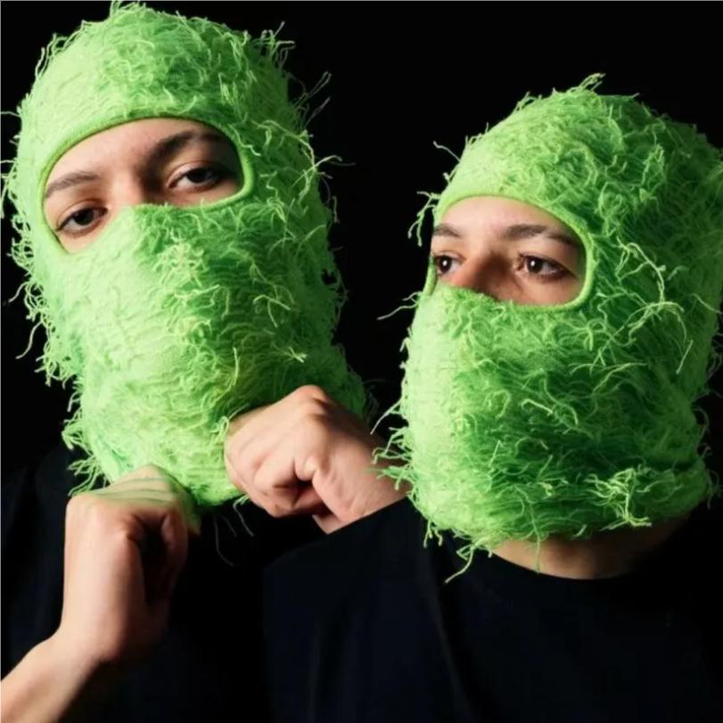 Full Face Cover Ski Mask Hat Balaclava Distressed Knitted Beanie Camouflage Men Hat Women Winter Warm Windproof Bicycle Neck Hat