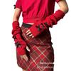 Xiano New Year Red Bow Wool Knit Fingerless Gloves & Arm Warmers