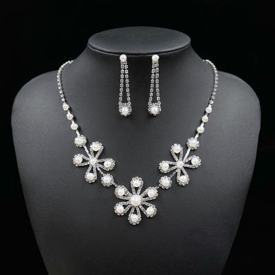 Gioielli da sposa in due pezzi, decorazione per la fotografia di matrimonio, moda, collana di perle di girasole, orecchini da donna, pieni di diamanti