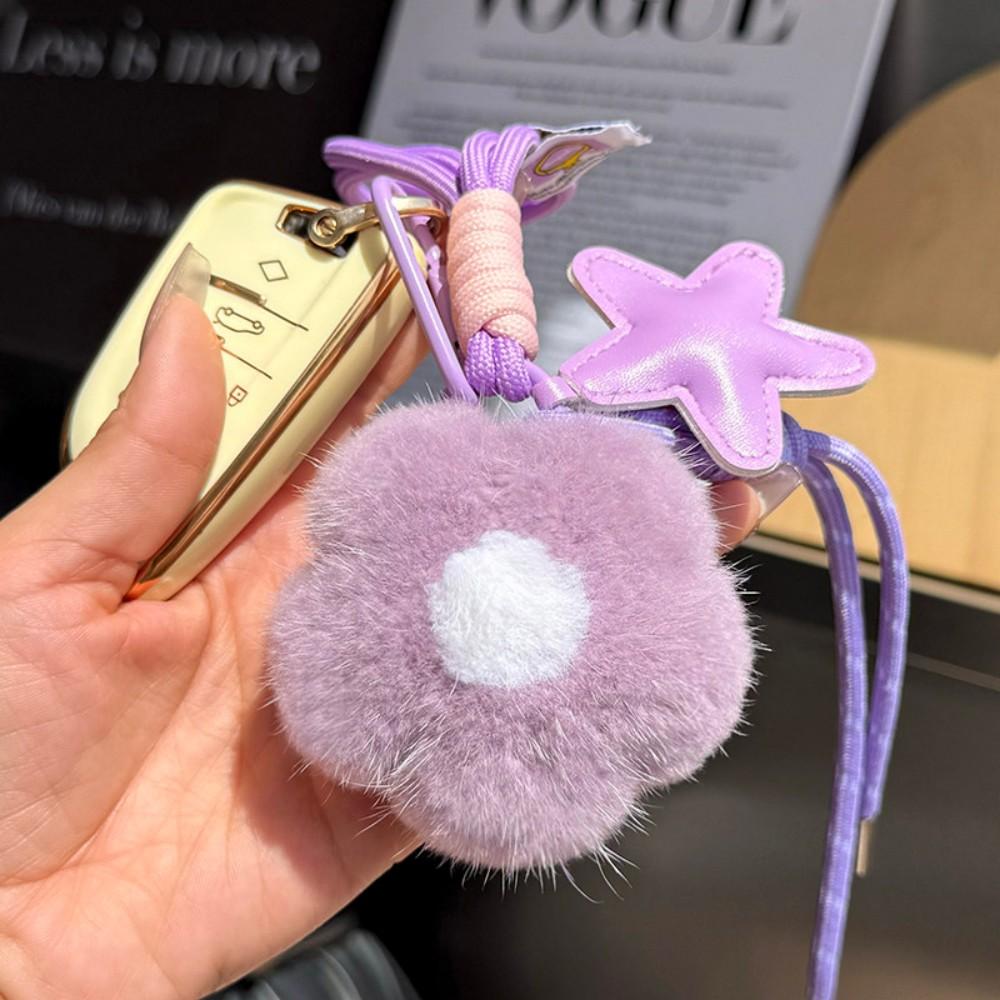 New Mink Fur Flower Keychain Handmade Sunflower Plush Hanging Ornament Backpack Hanging Chain Car Keychain Women's Bag Pendant