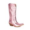 Fashion IPPEUM Silver Metallic Cowboy Boots Knee High Embroider Chunky Heel  Cowgirl Shoes Mid Calf Western Botas Cowboy Mujer