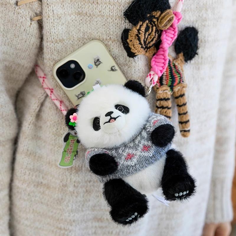 Yirongfang Dressing Panda Mobile Phone Clip Doll Plush Doll Cartoon Cute Panda Creative Mobile Phone Hanging Decoration