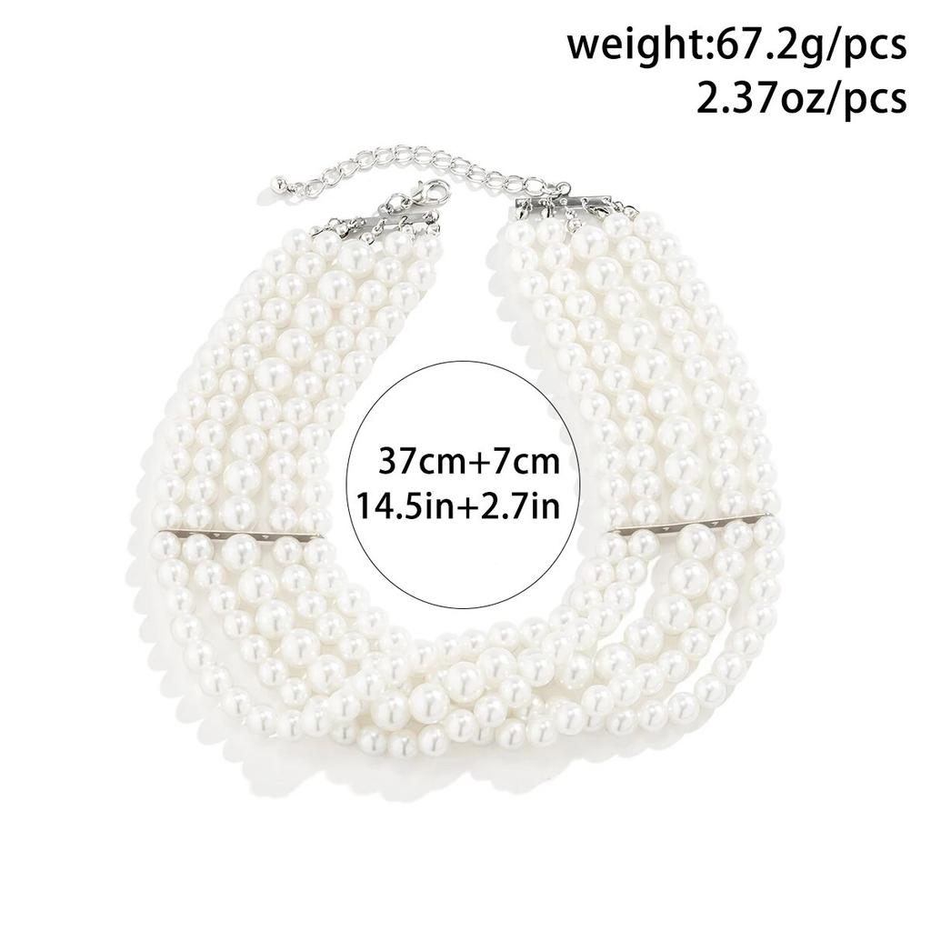 Vintage Imitation Pearl Multi-Layer Necklace Oval Beasds Choker Elegant Collar for Women's Chain Jewelry Accessories Party Gift