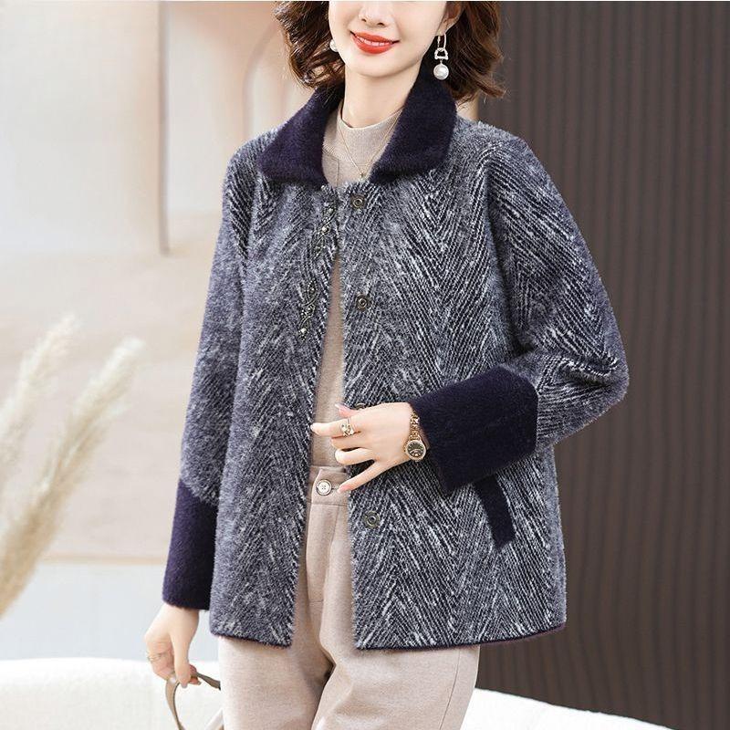 Jesienny damski kardigan Prosty dziergany sweter płaszcz Moda dla kobiet w średnim wieku Odzież wierzchnia