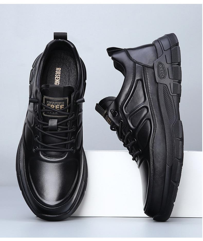 New Fashion Men Genuine Leather Casual Shoes Black Flat Leisure Sport Shoes Outdoor Cool Slip-on Sneaker