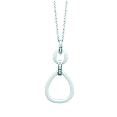 [L0477] - Silver White Ceramic 'Sissi' Steel Necklace - 48x22 Mm