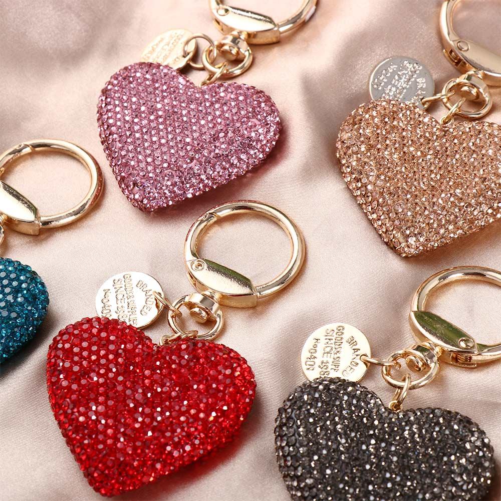 Charm Backpack Pendant Metal Rhinestone Love Heart Keychain Crystal Keyring Key Ring Keys Holder
