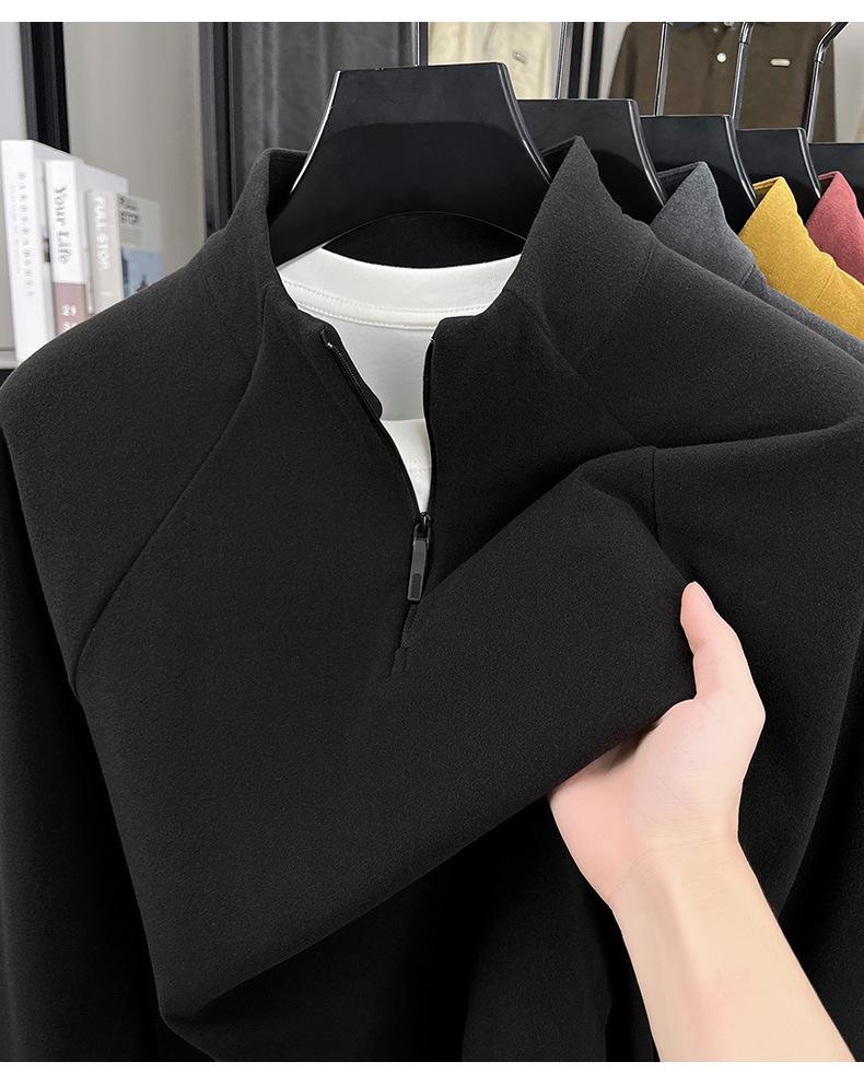 Men's Double-Sided Fleece Half-Zip Sweatshirt, Long-Sleeve, Warm Casual Base Layer for Autumn/Winter