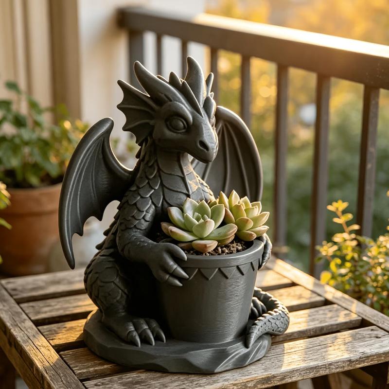 3D Printing Dragon Flower Pot Succulent Green Plant Pot Flower Fantasy Flying Dragon Holding Pot Desktop Storage Decorative Pen Holder