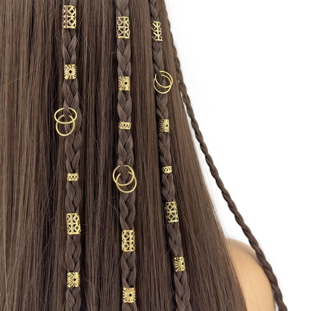 Metal Construction Dreadlock Hair Beads Hollow Out Design Multi Style Hair Braiding Cuffs Clip On Loc Hair Jewelry Girls Hair